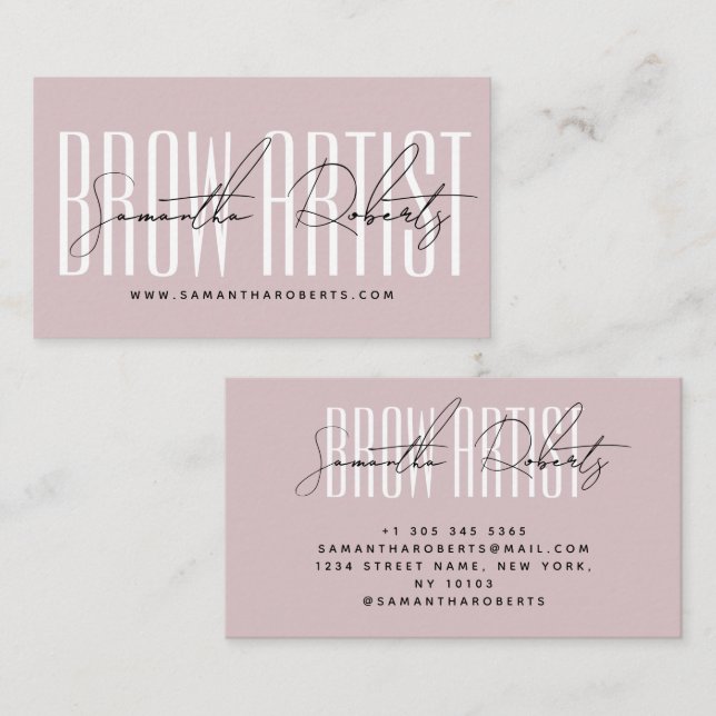 Brow artist modern typography script neutral pink business card (Front/Back)