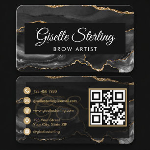 Brow Artist QR Code Black Gold Business Card