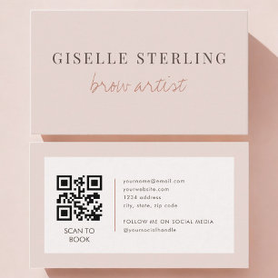 Brow Artist QR Code Blush Pink Business Card