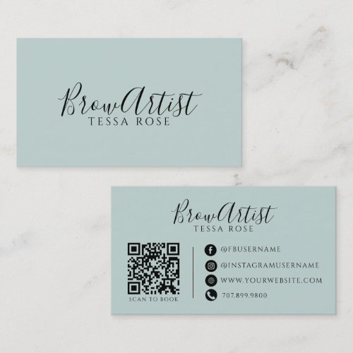 Brow Artist QR Code Dusty Blue Green Business Card