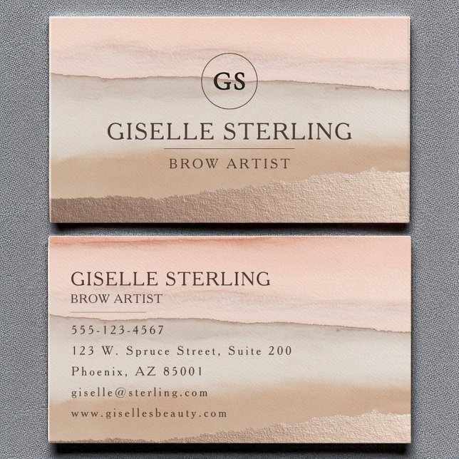 Brow Artist Rose Gold Blush Beige Watercolor Business Card (Creator Uploaded)