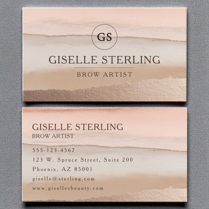 Brow Artist Rose Gold Blush Beige Watercolor Business Card