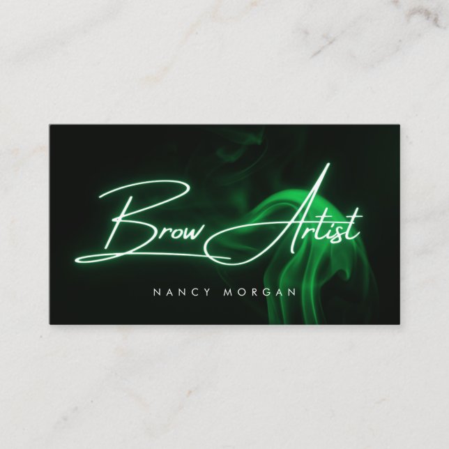 Brow Artist Typography Green Neon Business Card (Front)