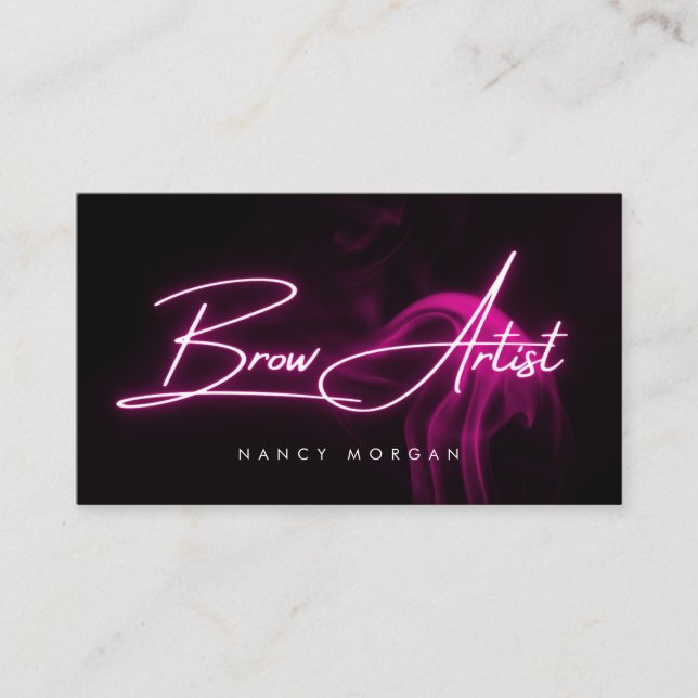 Brow Artist Typography Pink Neon Business Card (Front)