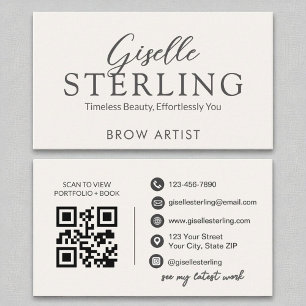 Brow Artist White Script Modern QR Code Business Card