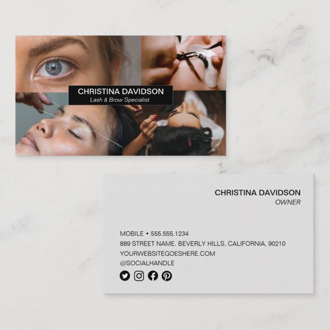 Brow Beauty Salon Chic Custom Photos Business Card (Front/Back)