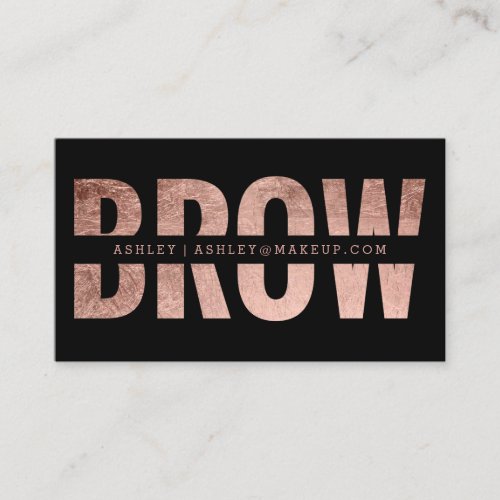 Brow cut out faux rose gold typography black business card