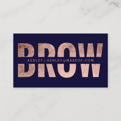 Brow cut out faux rose gold typography navy blue business card