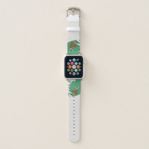 Brow Doe Deer in Snow Pine Tree White Green Apple Watch Band