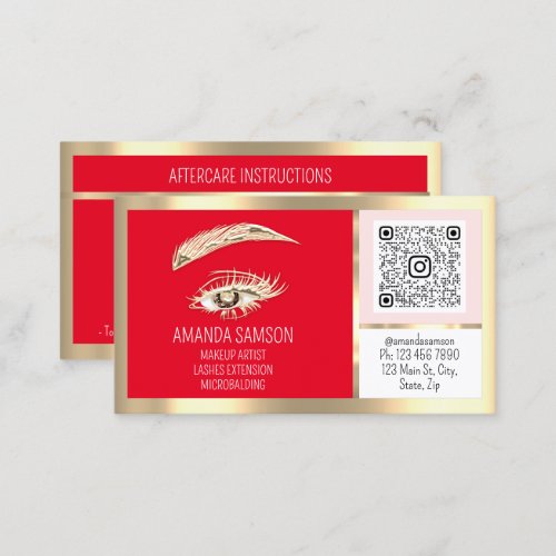 Brow Eyelash Microblade QrCode Aftercare Gold Business Card