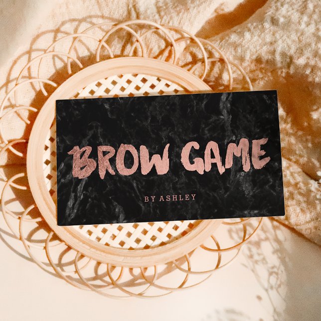 Brow game faux rose gold typography marble loyalty card (Creator Uploaded)