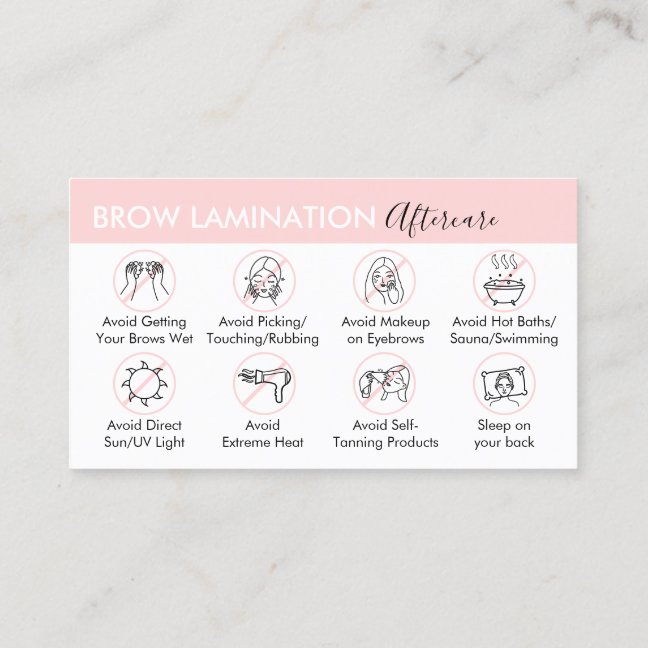 Brow Lamination Aftercare Advice Post Instruction Business Card