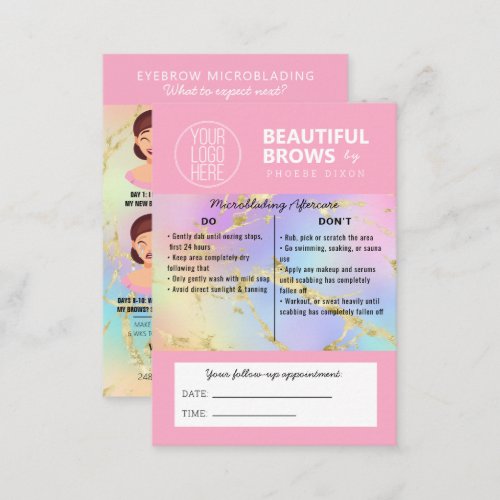 Brow Microblading Aftercare  Appointment Marble B Business Card