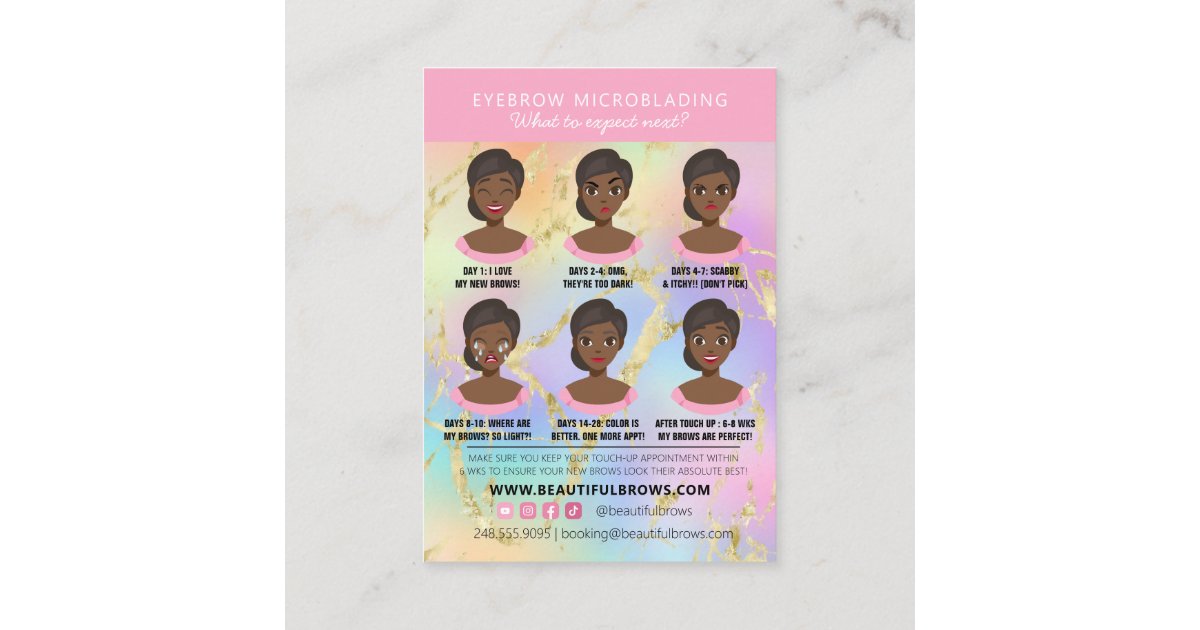 Brow Microblading Aftercare & Appointment Marble Business Card | Zazzle