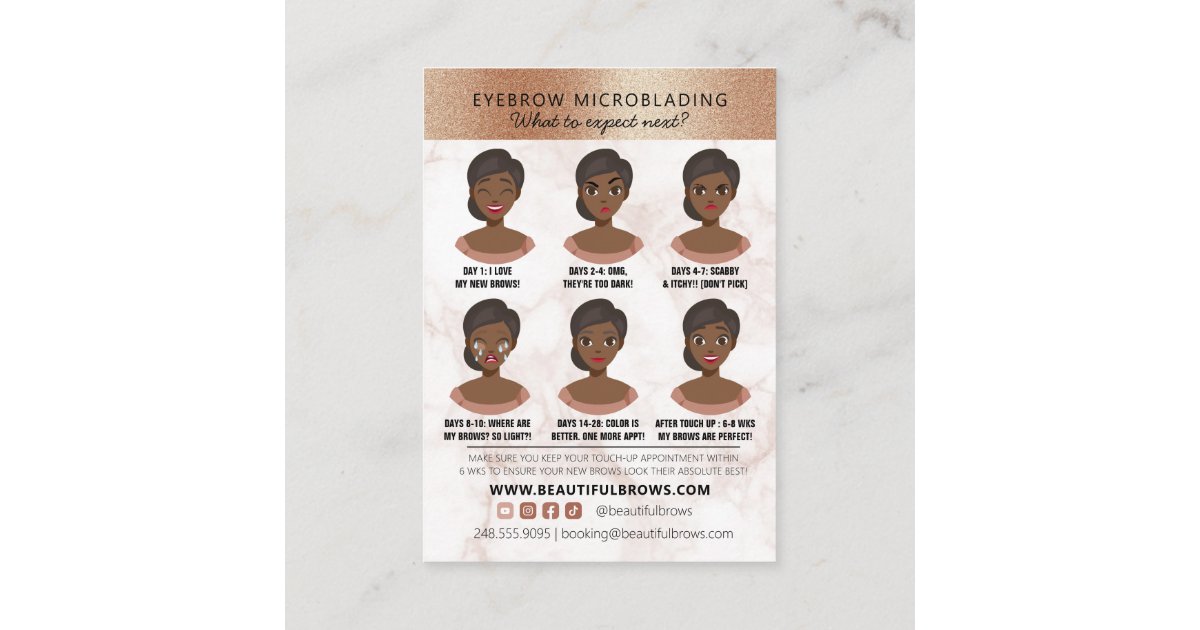 Brow Microblading Aftercare & Appointment Marble Business Card | Zazzle