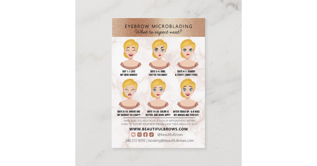 Brow Microblading Aftercare & Appointment Marble Business Card | Zazzle