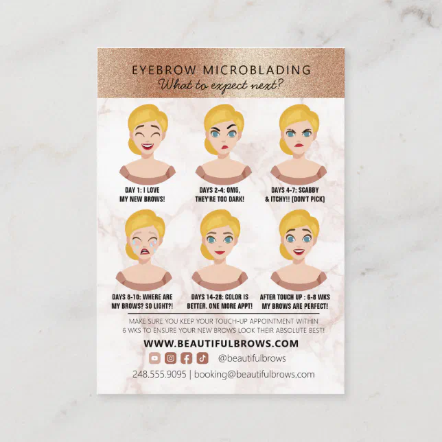 Brow Microblading Aftercare & Appointment Marble Business Card | Zazzle