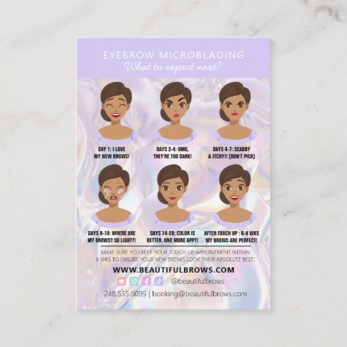 Brow Microblading Aftercare Crystal Holographic Business Card