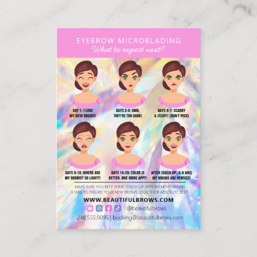 Brow Microblading Aftercare Crystal Holographic Business Card