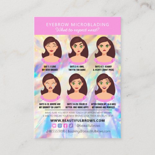 Brow Microblading Aftercare Crystal Holographic Business Card