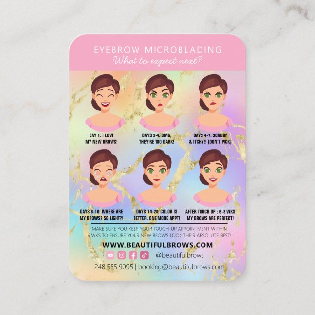Brow Microblading Instructions Care & Appt Business Card (Back)