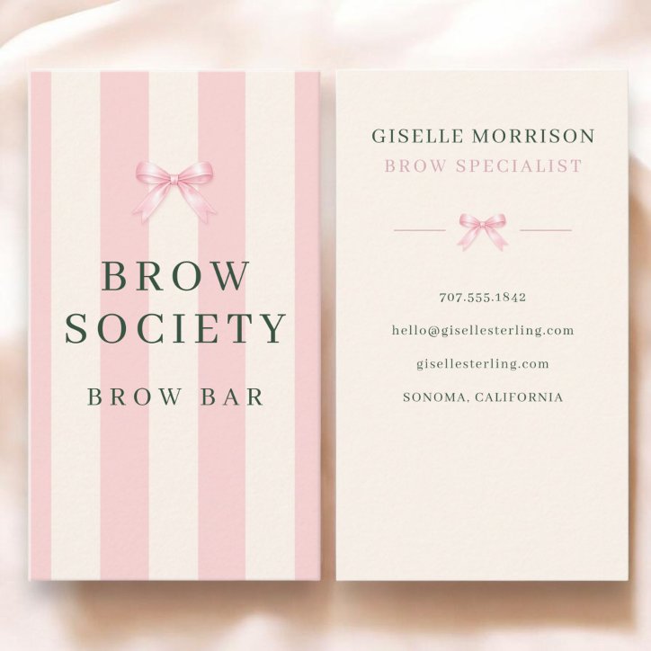 Brow Specialist Pink And Green Striped Preppy Bow Business Card
