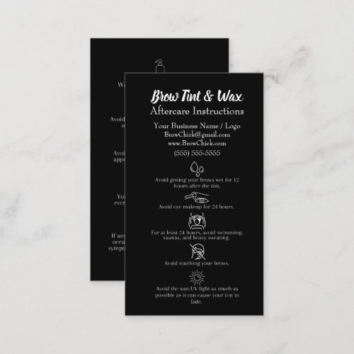 Brow Tint  Wax Aftercare Instructions  Business Card