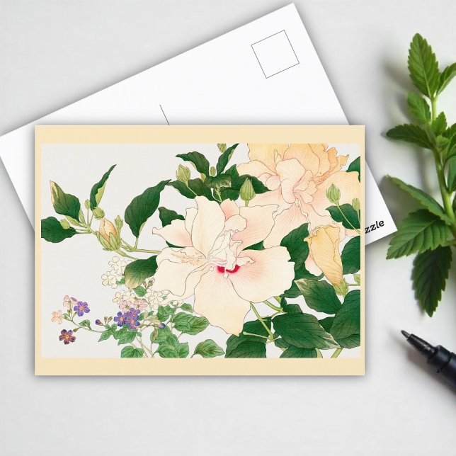 Browallia & Hibiscus Flowers -Japanese woodblock  Postcard (Creator Uploaded)