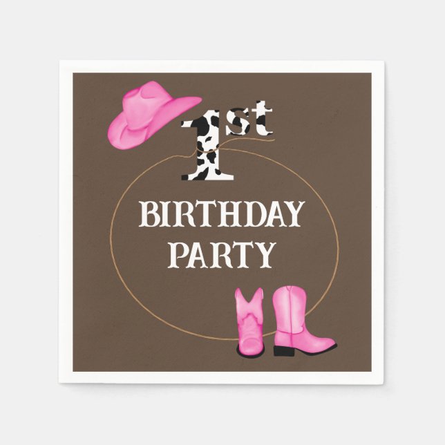 Brown 1st Birthday Party or Custom Text  Napkins (Front)