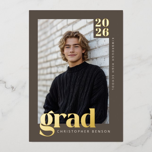 Brown 2026 Modern 4 Photo Graduation Gold Foil Invitation (Front)