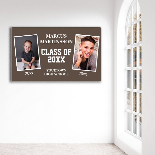 Brown 2 Photo Then Now Graduation Class 20xx Poster (Brown graduation 2 photo poster)