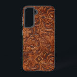 Brown 3-D tooled leather floral pattern 2 monogram Samsung Galaxy S21 Case<br><div class="desc">Cool tooled 3-D floral leather two,  seamless pattern. Customizable monogram.</div>