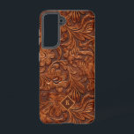 Brown 3-D tooled leather floral pattern 2 monogram Samsung Galaxy S21 Case<br><div class="desc">Cool tooled 3-D floral leather two,  seamless pattern. Customizable monogram.</div>