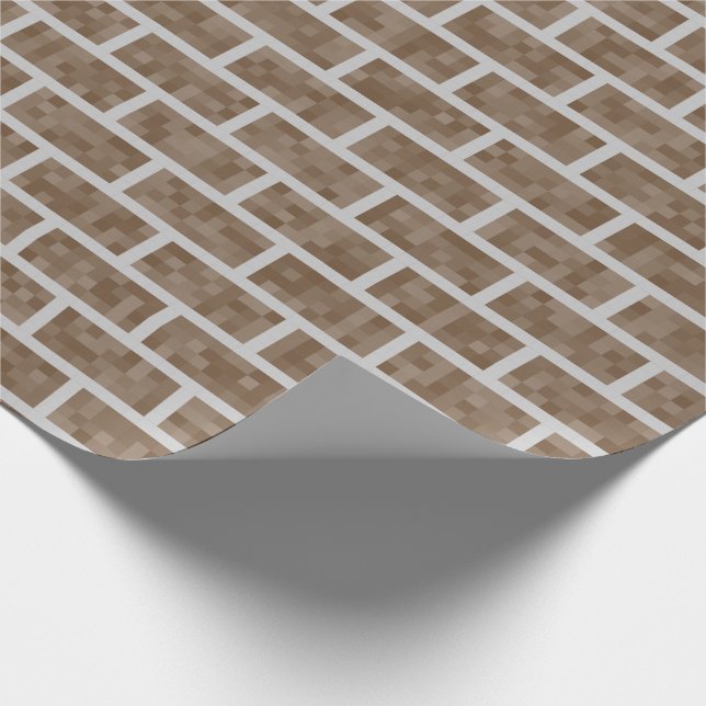 Brown 8-Bit Inspired Brick Wall Pattern Wrapping Paper (Corner)
