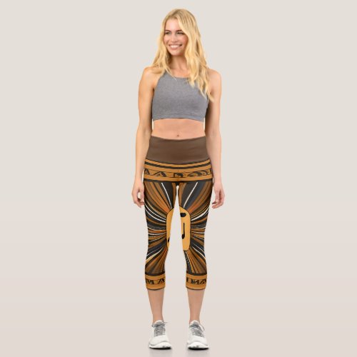 Brown Abstract Artwork High Waisted Capris