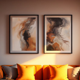 Brown Abstract Fluid Marble art Wall Art Sets