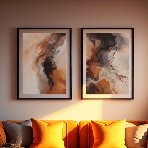 Brown Abstract Fluid Marble art Wall Art Sets