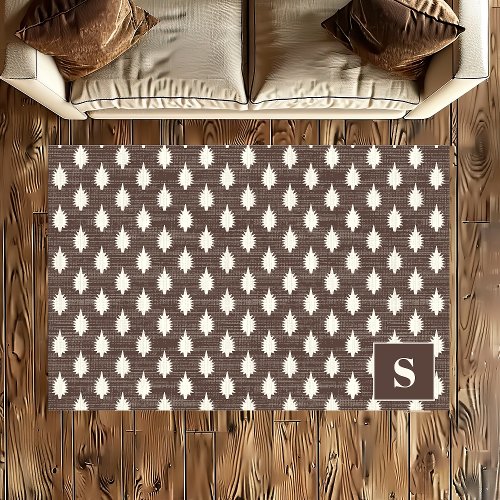 Brown Abstract Geometric Spikes Boho Monogram Rug