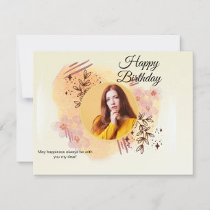 Brown Abstract Modern Photo Adult Birthday Flat Holiday Card
