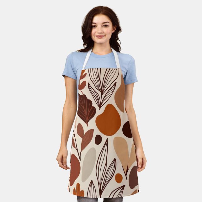 Brown Abstract Organic Shapes Print All-Over Print Apron (Worn)