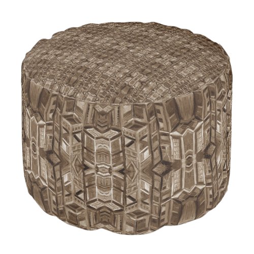 Brown Abstract Round Pouf