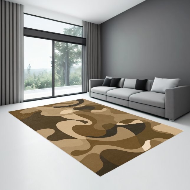 Brown abstract wild swirly organic shapes rug (Insitu (Indoor 3))