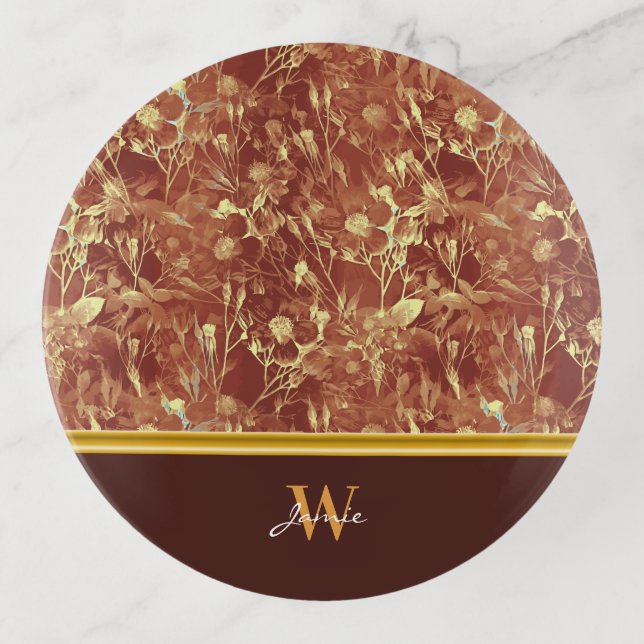 Brown Abstract Woodsy Cosmos Monogram Soap Dish (Front)