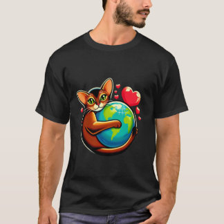 Brown Abyssinian Cat Earth Day Hug Love Owner Plan T-Shirt