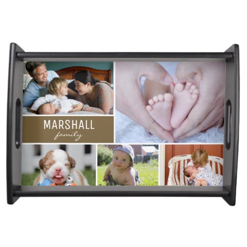 Brown accent Personalized family photo collage Serving Tray