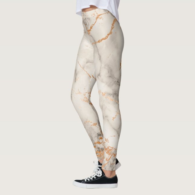 Brown Accents and White Abstract Pattern Leggings (Left)