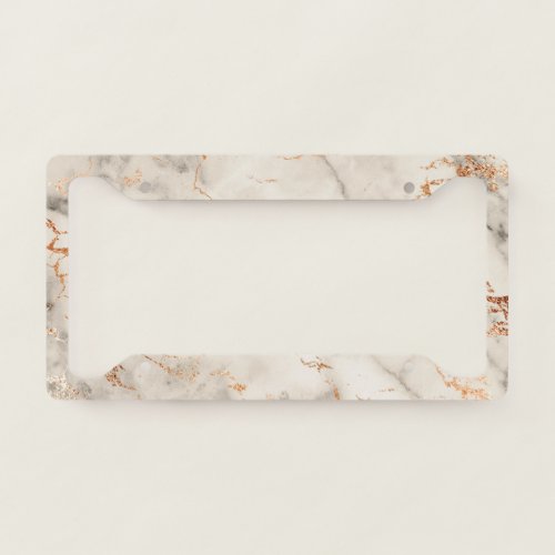 Brown Accents and White Abstract Pattern License Plate Frame