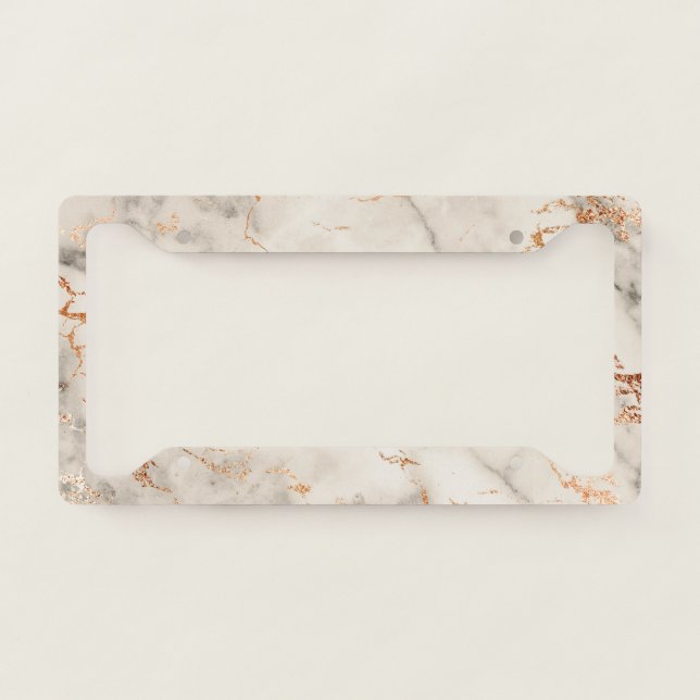 Brown Accents and White Abstract Pattern License Plate Frame (Front)
