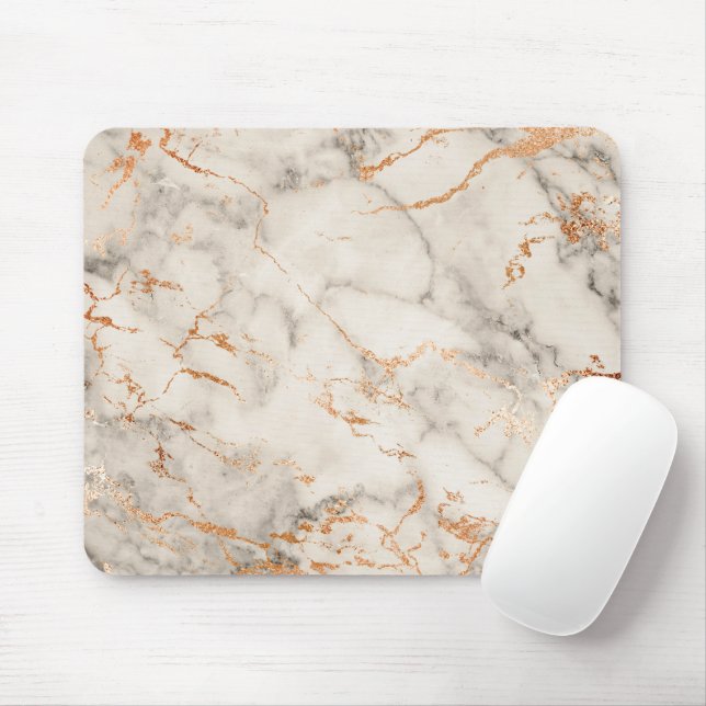 Brown Accents and White Abstract Pattern Mouse Pad (With Mouse)