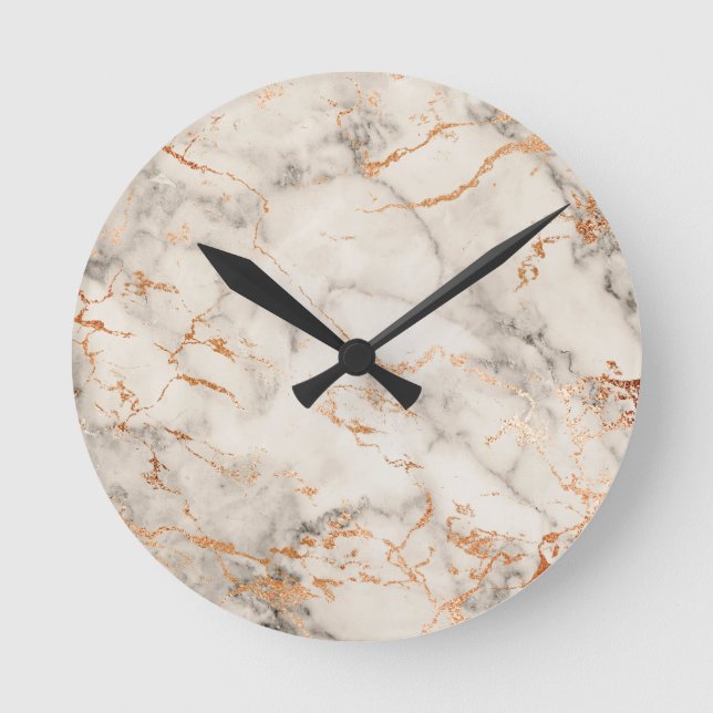 Brown Accents and White Abstract Pattern Round Clock (Front)